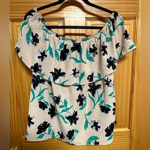 C & E blouse. Beige with floral print. Size large.